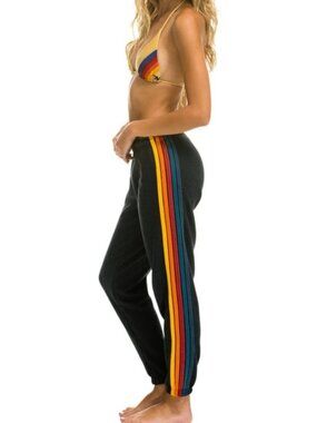 Aviator Nation L Charcoal Gray Sweatpants with Rainbow Side Stripes
